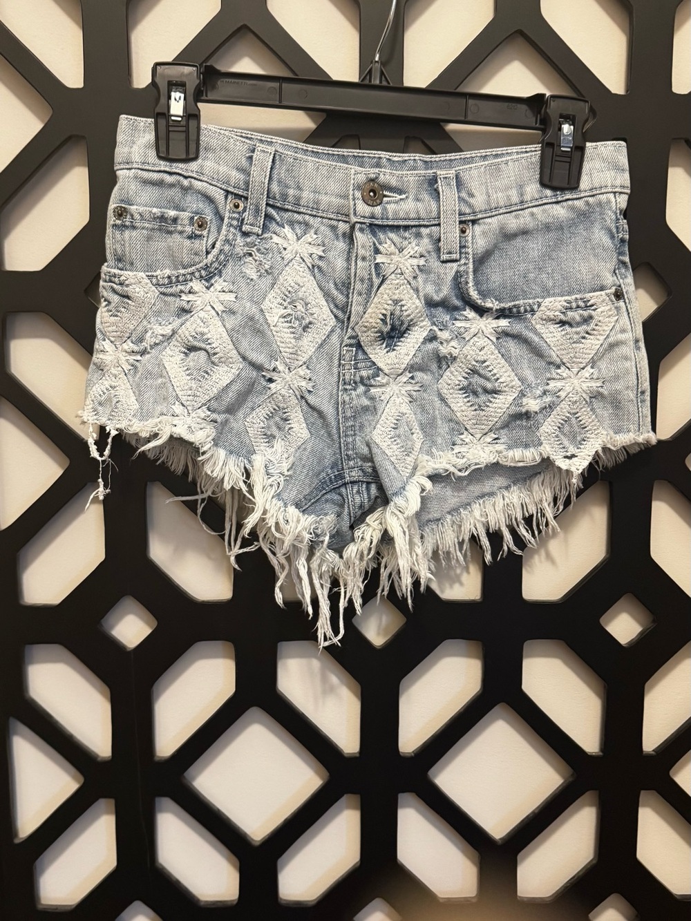 Carmar Light Wash Diamond-Embroidered Frayed Denim Shorts